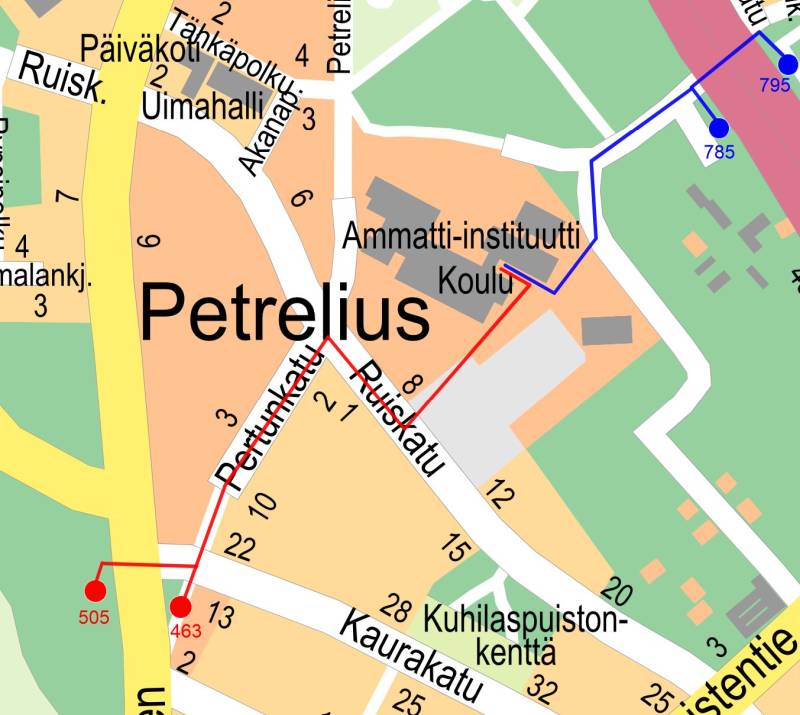 Map showing the closest bus stops.